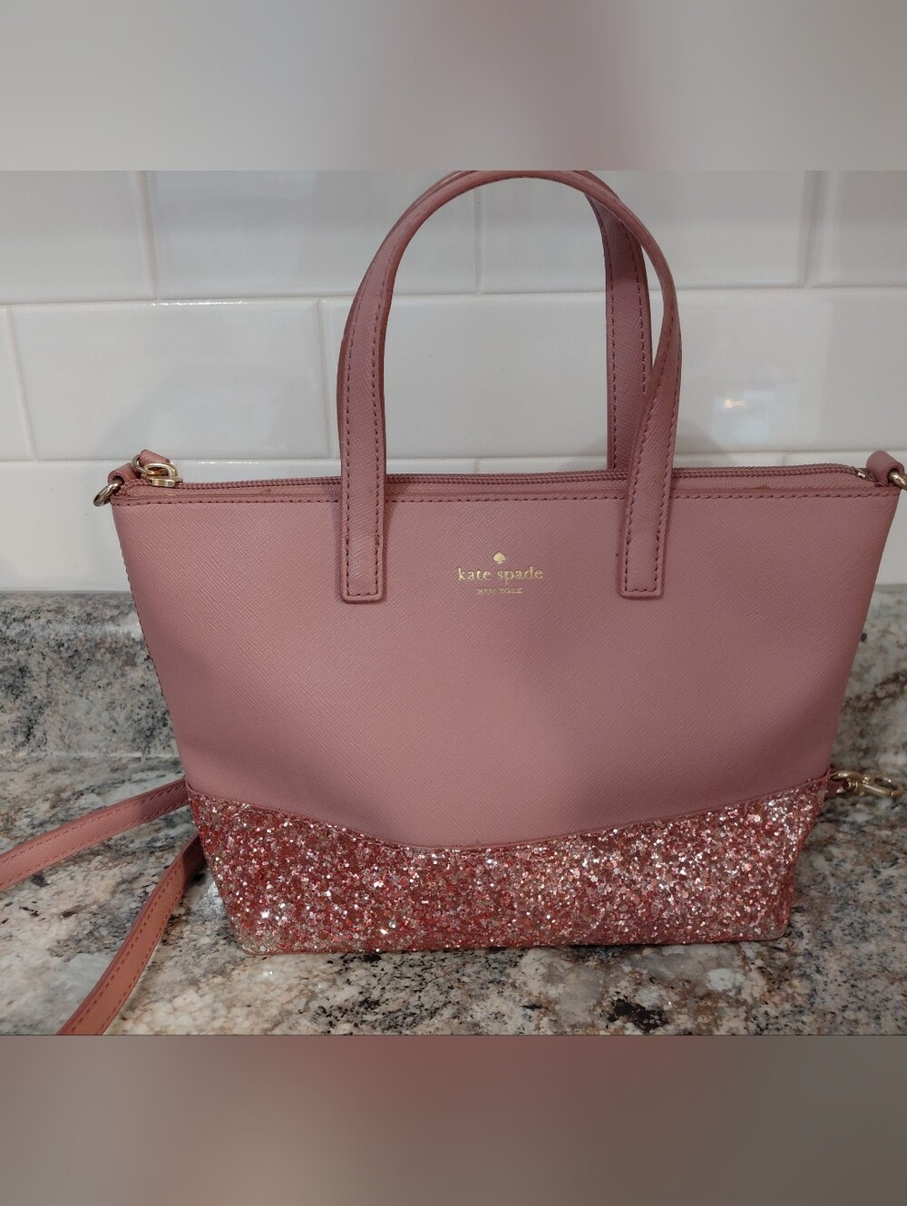 Kate Spade Ina Greta Court Dusty Peony Glitter Purse Handbag